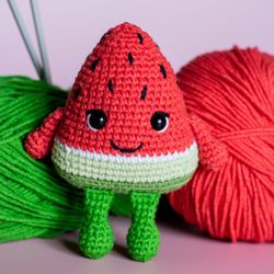 crochet watermelon, amigirumi play food, plush watermelon, watermelon wedge, watermelon slice, stuffed fruit