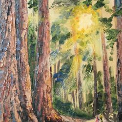 sequoia landscape national park painting oil original artwork oil impasto painting sequoia