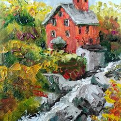 Red Mill  Landscape New Jersey Painting  Oil Original Painting Impasto by Nadia Hope