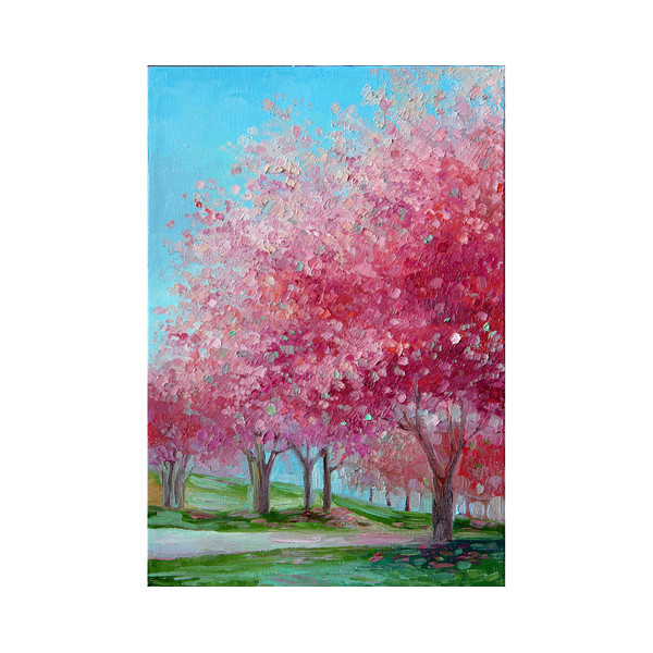 blossom pink trees oil painting impasto art f.jpg