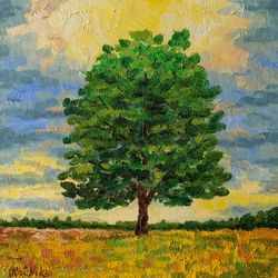Oak Tree Painting Landscape Impasto Oil Painting 12 by 12 Original Art Tree of Life Artwork
