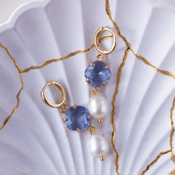 Crystal Long Earrings, Blue Earrings, Blue Crystal Earrings, Pearl Earrings Korean Style, Pearl Crystal Earrings