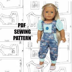 Sewing pattern for American girl doll, jumpsuit for doll, American girl doll clothes, American girl jumpsuit, doll dress