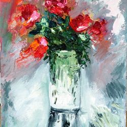 Original Art Roses Painting Flower Artwork Florals Painting Impasto Original Oil Painting Size  10 by 8 inches
