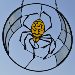 Gothic Stained Glass Spider Suncatcher, Goth Decor Spider Web Stained Glass Panel, Cute Gothic Home Decor, Halloween