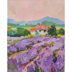 Lavender Oil Painting Small Artwork 8 by 8 inch canvas by NataLena