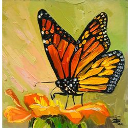 butterfly painting flower original art small oil wall art floral artwork home decor
