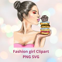 Fashion girl Clipart,chic glam clipart,Beautiful girl stylish,print svg jpg,Fashion illustration,clipart woman,Stickers
