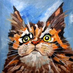 cat painting maine coon original art meme pet wall art tabby cat portrait