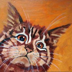 cat painting maine coon ginger cat original wall art pet artwork cute animal art