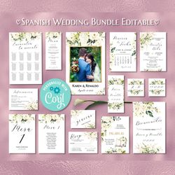 spanish wedding bundle printable, pack de boda, spanish wedding invitations, boda, paquete de boda, spanish wedding set