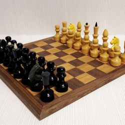 Soviet Wooden Chess. Vintage Chessboard Handcrafted.Russian Chess