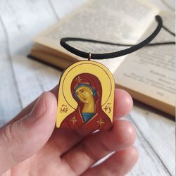 Virgin Mary | Icon necklace | Wooden pendant | Jewelry icon | Orthodox Icon | Christian saints