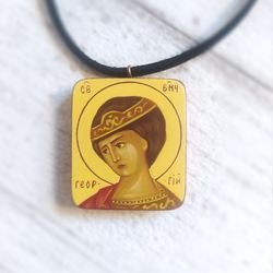 George the Victorious | Icon necklace | Wooden pendant | Jewelry icons | Orthodox Icon | Christian saints