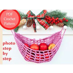 fruit hammock crochet pattern, easy crochet pattern for beginners,  vegetable storage, garlic keeper, fruit basket