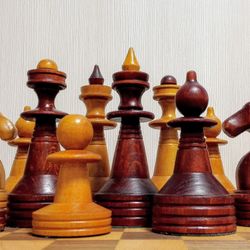 1900. Giant chess. Antique Russian Wooden Chess set. Vintage Chess