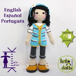 Crochet doll pattern, Amigurumi doll pattern, Medium doll, 18"/46cm, Wendy