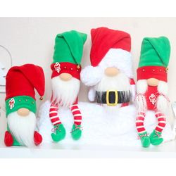 SET Christmas Gnome Santa Claus and Santa's three Elf Helpers