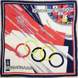Moscow 1980 XXII Olympics Games USSR Souvenir SILK SHAWL HEADSCARF MOSKVA 80