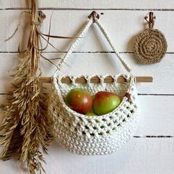 Handmade Hanging fruit basket wall RV Decor storage basket Gift to friend Interior decorative basket Kitchen decor trend