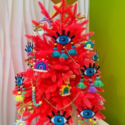 Evil eye ornaments, Cute Christmas gift set, Colorful boho home decor