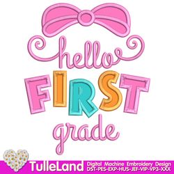 Hello First Grade Back To School 1st Grade School Apple Girl Shirt Design applique for Machine Embroidery