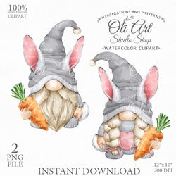 Bunny Gnome Clip Art. Animal Gnome. Hand Drawn Graphics, Instant Download. Digital Download. OliArtStudioShop