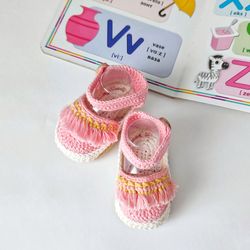 Pink crochet baby shoes. Babe booties.  Baby organic cotton sandals baby.