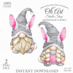 Bunny Gnome Clip Art. Animal Gnome. Hand Drawn Graphics, Instant Download. Digital Download. OliArtStudioShop