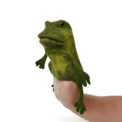 Frog, puppet on a child's arm, Green Frog, for home puppet theater.