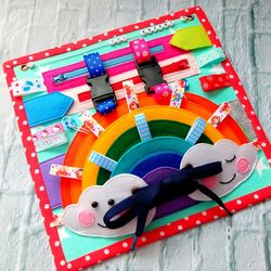 Rainbow Busy Board,  Autism Fidget Sensory blanket, Fidget busy board, Tactile tablet to combat dementia, Quiet book