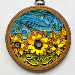 Field with sunflowers in quilling technique - Paper Art - Landscape Art