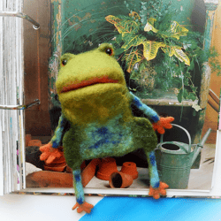 Frog, puppet on a child's arm, Colorful frog, for home puppet theater