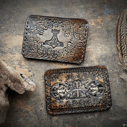 Viking Cardholder Full Grain Leather Wallet Men Women Vintage Minimalistic Slim Card Wallet Husband Gift
