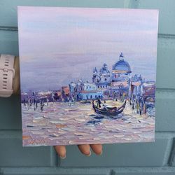 Venice Painting Cityscape Original Art Boat Impasto City Italy Wall Art Artwork Palette Knife by Anna Antonova