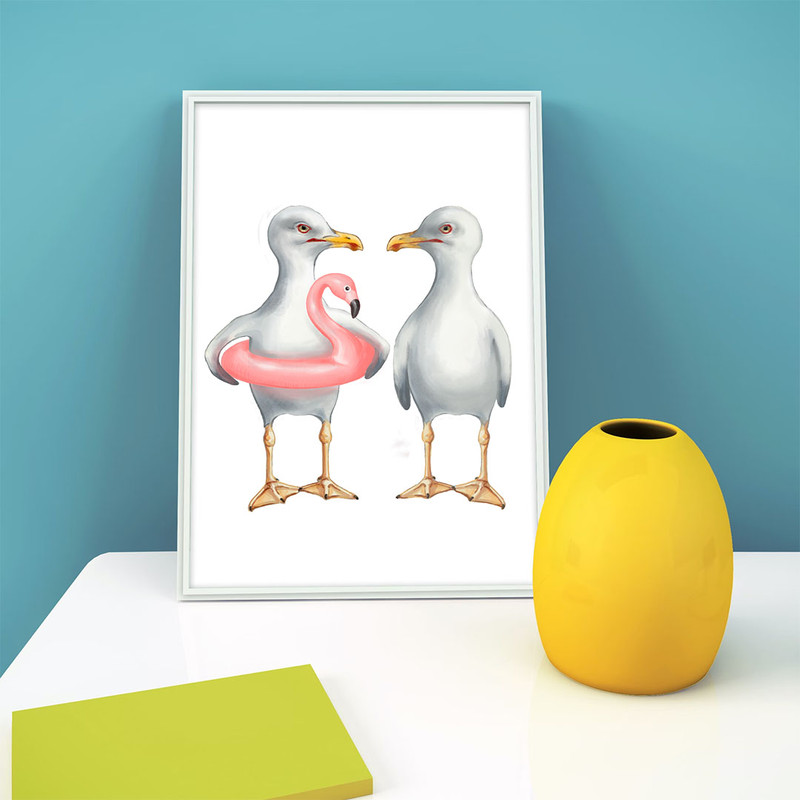 Funny seagulls watercolor clipart set-poster-Wall Artwork 10.jpg