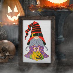 Halloween cross stitch, Halloween pattern, Halloween gnome, Halloween embroidery, Halloween xstitch
