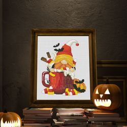Halloween gnome in a mug , Cross stitch pattern, Halloween cross stitch, Modern cross stitch,Gnome cross stitch