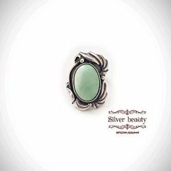 Silver handmade ring  Size 8 (18) with natural variscite stone