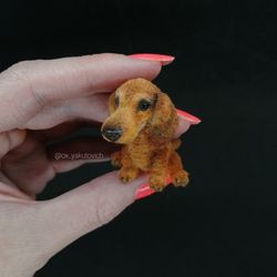Dachshund. Miniature decorative dachshund. Crocheted Dog sausage as a gift. The dachshund is a souvenir. OxYakutovich