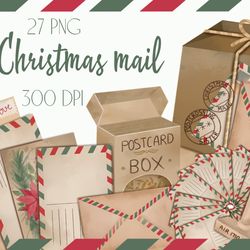 Merry Christmas Digital Clipart Mail Post png zip 300 DPI
