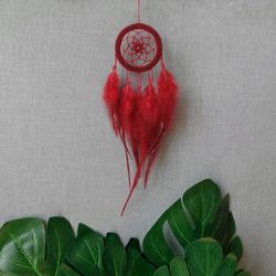 Dream catcher. Small red car dream catcher. Beaded dreamcatcher. Car charms rear view mirror. Rear view mirror charm