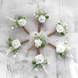 Boutonniere for men, Rustic wedding Boutonniere, White Boutonniere, Child boutonniere, Grooms boutonniere