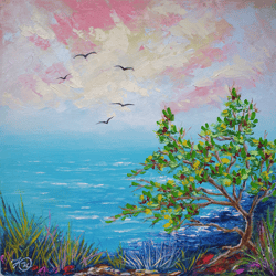 Kauai Painting Seascape Original Art Hawaii Wall Art Landscape Artwork Tree Art Canvas Impasto Oil Painting