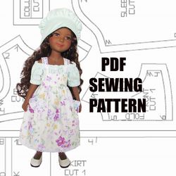 Pdf pattern for Ruby Red, Wellie Wishers doll, blouse pinafore bonnet for doll, American girl doll clothes,doll dress