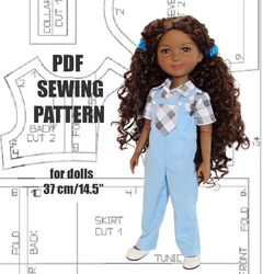 Pdf pattern for Ruby Red, Wellie Wishers doll, overalls romper for doll,American girl doll clothes, doll overalls romper