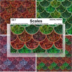 Scales Seamless Pattern Tile Digital Paper Wallpaper Fabric Surfaces Design Green Red Wallpaper