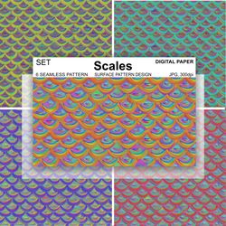 Scales Neon Seamless Pattern Tile Digital Paper Wallpaper Fabric Surfaces Design Mermaid Wallpaper