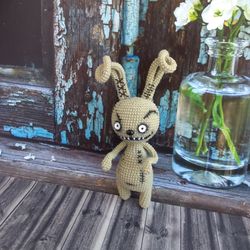 Bunny Rabbit plush animal Creepy bunny Doll Handmade Pastel goth decor Scary art doll Horror stuffed animals