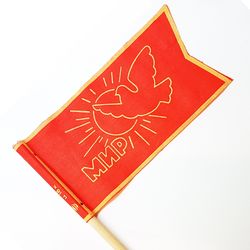Vintage USSR Soviet Small Flag PEACE with DOVE Demonstration Parade Propaganda 1970s